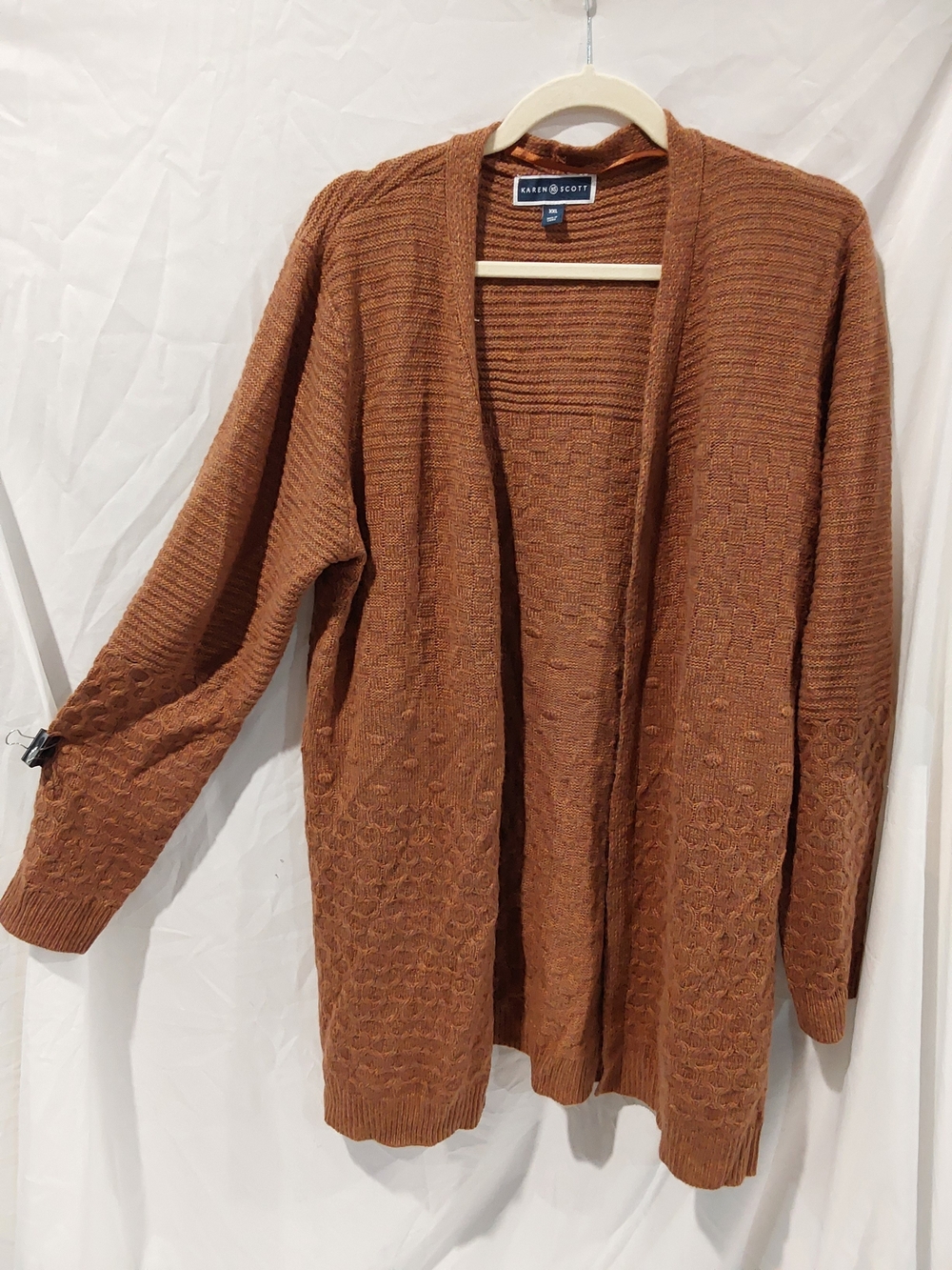 Karen Scott Open-Front Cable Knit Cardigan - Copper